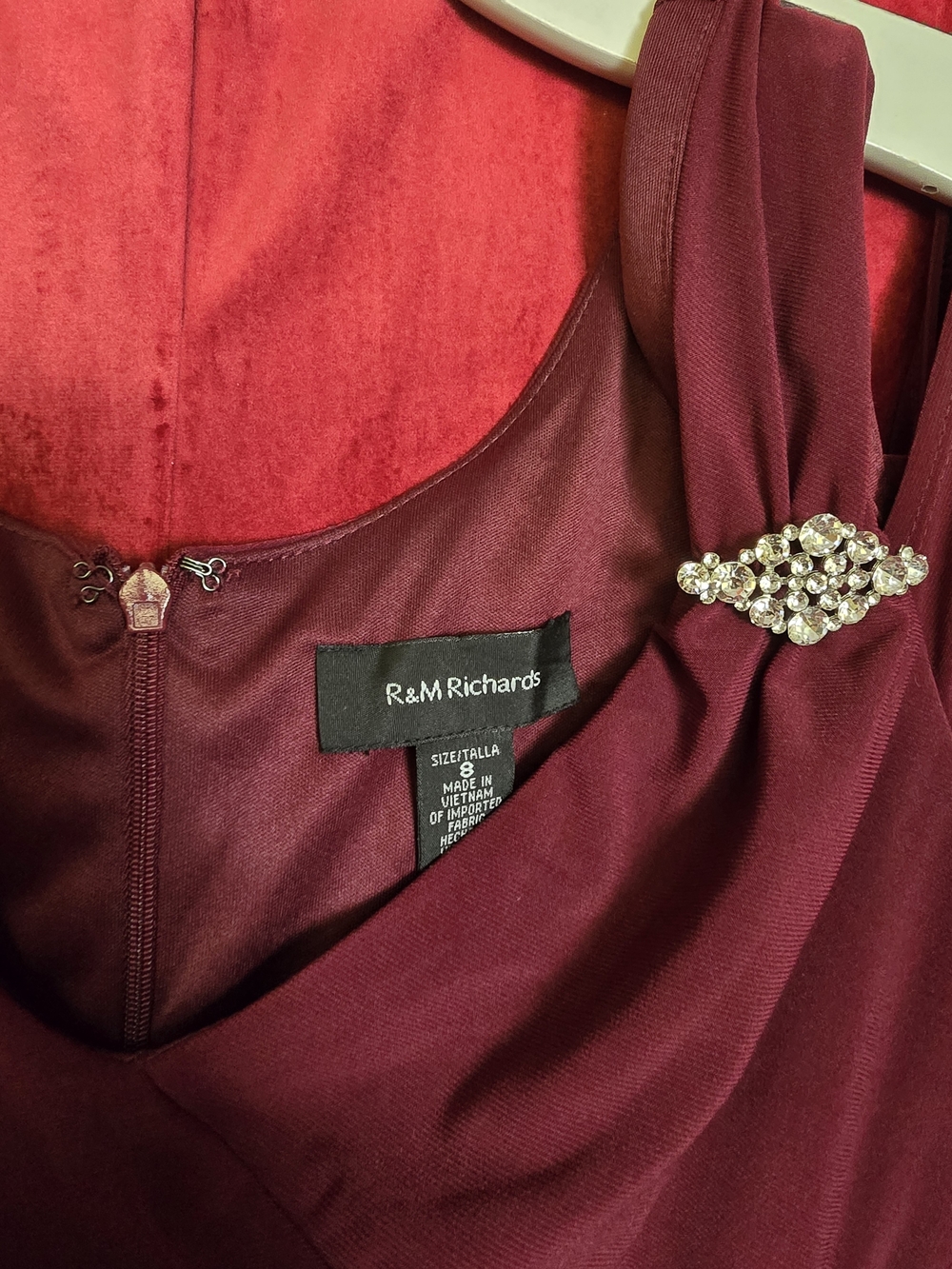 R & M Richards Burgundy Cold-Shoulder Maxi Dress with Jewel Accents - Picture 3 of 7